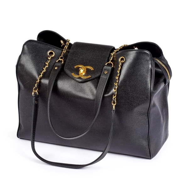 CHANEL Classic Black Caviar Leather XL Supermodel Shopping Tote / Weekender Bag - Picture 1 of 12